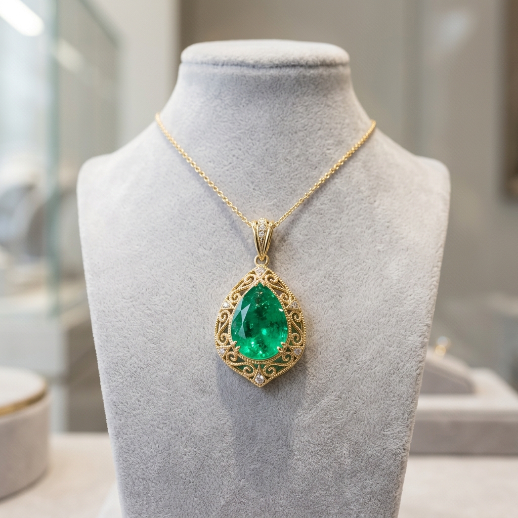 Verdant Filigree Emerald Pendant
